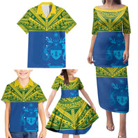 Solomon Islands Rugby Custom Family Matching Puletasi and Hawaiian Shirt Simple Coat of arm Polynesian Pattern