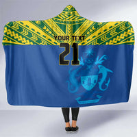 Solomon Islands Rugby Custom Hooded Blanket Simple Coat of arm Polynesian Pattern
