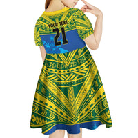 Solomon Islands Rugby Custom Kid Short Sleeve Dress Simple Coat of arm Polynesian Pattern