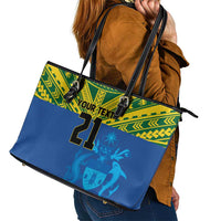 Solomon Islands Rugby Custom Leather Tote Bag Simple Coat of arm Polynesian Pattern