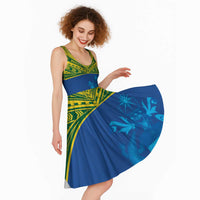 Solomon Islands Rugby Custom Midi Dress Simple Coat of arm Polynesian Pattern - Polynesian Pride