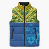 Solomon Islands Rugby Custom Sleeveless Puffer Jacket Simple Coat of arm Polynesian Pattern - Polynesian Pride