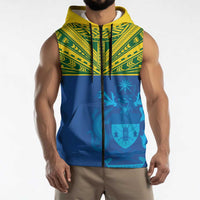 Solomon Islands Rugby Custom Sleeveless Zip Hoodie Simple Coat of arm Polynesian Pattern LT9 - Polynesian Pride