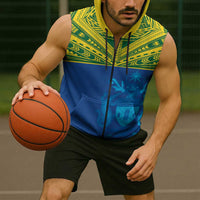 Solomon Islands Rugby Custom Sleeveless Zip Hoodie Simple Coat of arm Polynesian Pattern LT9 - Polynesian Pride