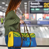 Solomon Islands Rugby Custom Travel Bag Simple Coat of arm Polynesian Pattern - Polynesian Pride