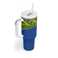 Solomon Islands Rugby Custom Tumbler With Handle Simple Coat of arm Polynesian Pattern