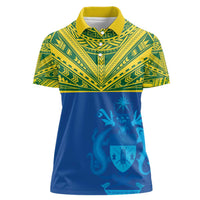 Solomon Islands Rugby Custom Women Polo Shirt Simple Coat of arm Polynesian Pattern