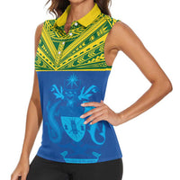 Solomon Islands Rugby Custom Women Sleeveless Polo Shirt Simple Coat of arm Polynesian Pattern