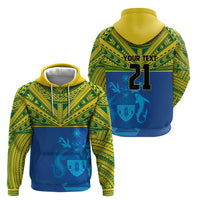 Solomon Islands Rugby Custom Zip Hoodie Simple Coat of arm Polynesian Pattern