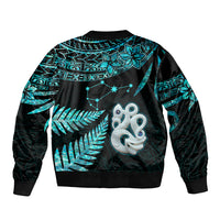 Matariki New Zealand Sleeve Zip Bomber Jacket Maori Manaia with Paua Shell - Aqua LT9 - Polynesian Pride