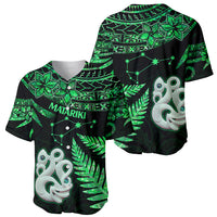 Maori Baseball Jersey Matariki Stars Manaia with Paua Shell - Green LT9 - Polynesian Pride