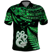 Maori Polo Shirt Matariki Stars Manaia with Paua Shell Green LT9 Green - Polynesian Pride