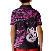 Custom New Zealand Kid Polo Shirt Matariki NZ Manaia with Paua Shell - Pink LT9 - Polynesian Pride