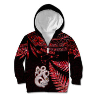 Matariki Kid Hoodie NZ New Year Manaia with Paua Shell - Red LT9 Zip Hoodie Red - Polynesian Pride