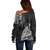 Fiji Rugby Off Shoulder Sweater Kaiviti Fijian Tribal World Cup Black LT9 - Polynesian Pride