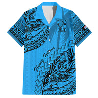 Fiji Rugby Family Matching Off Shoulder Long Sleeve Dress and Hawaiian Shirt Kaiviti Fijian Tribal World Cup Blue No1 LT9 Dad's Shirt - Short Sleeve Blue - Polynesian Pride