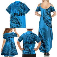 Fiji Rugby Family Matching Summer Maxi Dress and Hawaiian Shirt Kaiviti Fijian Tribal World Cup Blue No1 LT9 - Polynesian Pride