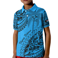 Fiji Rugby Kid Polo Shirt Kaiviti Fijian Tribal World Cup Blue No1 LT9 Kid Blue - Polynesian Pride