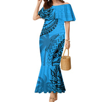 Custom Fiji Rugby Mermaid Dress Kaiviti Fijian Tribal World Cup Blue No1 LT9 Women Blue - Polynesian Pride