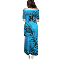 Custom Fiji Rugby Puletasi Kaiviti Fijian Tribal World Cup Blue No1 LT9 - Polynesian Pride