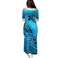 Custom Fiji Rugby Puletasi Kaiviti Fijian Tribal World Cup Blue No1 LT9 - Polynesian Pride