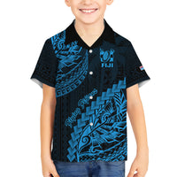 Custom Fiji Rugby Family Matching Short Sleeve Bodycon Dress and Hawaiian Shirt Kaiviti Fijian Tribal World Cup Blue No2 LT9 Son's Shirt Blue - Polynesian Pride