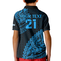 Custom Fiji Rugby Kid Polo Shirt Kaiviti Fijian Tribal World Cup Blue No2 LT9 - Polynesian Pride