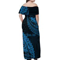 Custom Fiji Rugby Off Shoulder Maxi Dress Kaiviti Fijian Tribal World Cup Blue No2 LT9 - Polynesian Pride