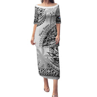 Custom Fiji Rugby Puletasi Kaiviti Fijian Tribal World Cup White LT9 Long Dress White - Polynesian Pride