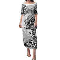 Custom Fiji Rugby Puletasi Kaiviti Fijian Tribal World Cup White LT9 Long Dress White - Polynesian Pride
