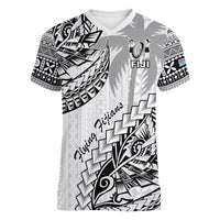 Custom Fiji Rugby Women V Neck T Shirt Kaiviti Fijian Tribal World Cup White LT9 Female White - Polynesian Pride