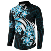 Plumeria Tribal Tattoo Button Sweatshirt Blue Polynesian Pattern LT9 - Polynesian Pride