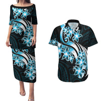 Plumeria Tribal Tattoo Couples Matching Puletasi and Hawaiian Shirt Blue Polynesian Pattern LT9 Blue - Polynesian Pride