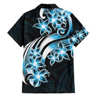 Plumeria Tribal Tattoo Family Matching Off Shoulder Short Dress and Hawaiian Shirt Blue Polynesian Pattern