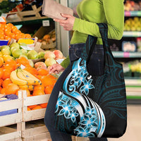 Plumeria Tribal Tattoo Grocery Bag - Blue Polynesian Pattern LT9 - Polynesian Pride