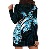 Plumeria Tribal Tattoo Hoodie Dress Blue Polynesian Pattern LT9 - Polynesian Pride