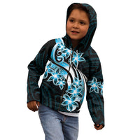 Plumeria Tribal Tattoo Kid Hoodie Blue Polynesian Pattern