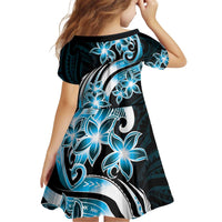 Plumeria Tribal Tattoo Kid Short Sleeve Dress Blue Polynesian Pattern