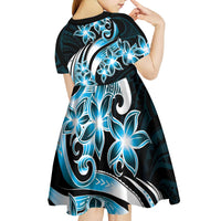 Plumeria Tribal Tattoo Kid Short Sleeve Dress Blue Polynesian Pattern