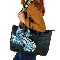 Plumeria Tribal Tattoo Leather Tote Bag Blue Polynesian Pattern LT9 Blue - Polynesian Pride