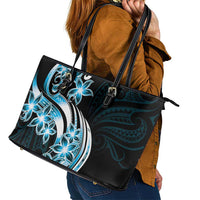 Plumeria Tribal Tattoo Leather Tote Bag Blue Polynesian Pattern LT9 - Polynesian Pride