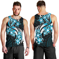 Plumeria Tribal Tattoo Men Tank Top Blue Polynesian Pattern LT9 - Polynesian Pride