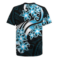 Plumeria Tribal Tattoo Rugby Jersey Blue Polynesian Pattern