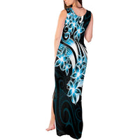 Plumeria Tribal Tattoo Tank Maxi Dress Blue Polynesian Pattern LT9 - Polynesian Pride