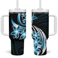 Plumeria Tribal Tattoo Tumbler With Handle Blue Polynesian Pattern LT9 One Size: 40 oz Blue - Polynesian Pride