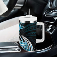 Plumeria Tribal Tattoo Tumbler With Handle Blue Polynesian Pattern LT9 - Polynesian Pride
