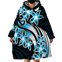Plumeria Tribal Tattoo Wearable Blanket Hoodie Blue Polynesian Pattern LT9 - Polynesian Pride