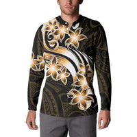 Plumeria Tribal Tattoo Button Sweatshirt Gold Polynesian Pattern LT9 - Polynesian Pride