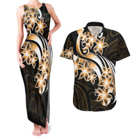Plumeria Tribal Tattoo Couples Matching Tank Maxi Dress and Hawaiian Shirt Gold Polynesian Pattern LT9 Gold - Polynesian Pride