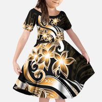 Plumeria Tribal Tattoo Family Matching Mermaid Dress and Hawaiian Shirt Gold Polynesian Pattern LT9 Daughter's Dress Gold - Polynesian Pride